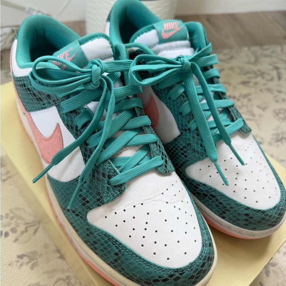 Nike Dunk Low Snakeskin Men’s Teal and Pink Sneakers